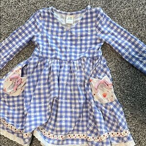 Wildflowers Blue Gingham Kids Dress with Heart Accents